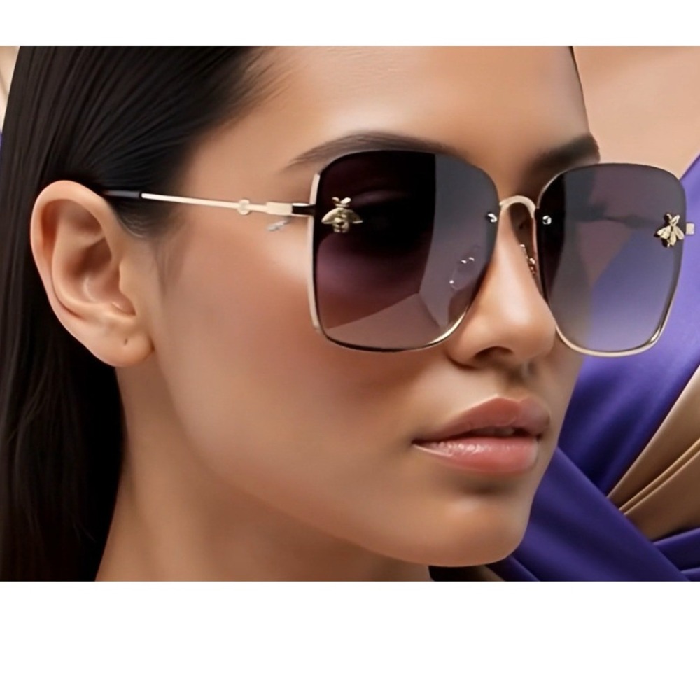 Women Sunglasses XL Oversized Butterfly Square Gold Frame‎ Black Lens Lentes New